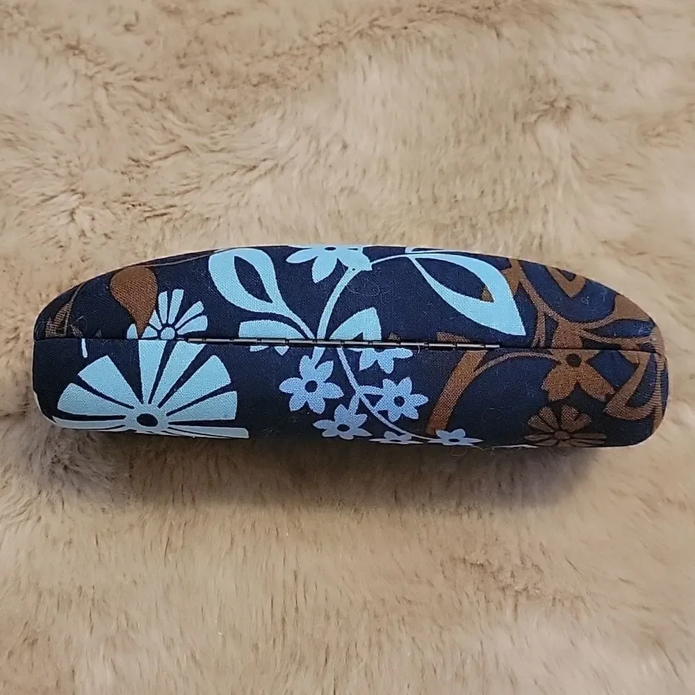 VERA BRADLEY HARD CLAMSHELL NAVY BLUE AND TAN FLORAL GLASSES CASE